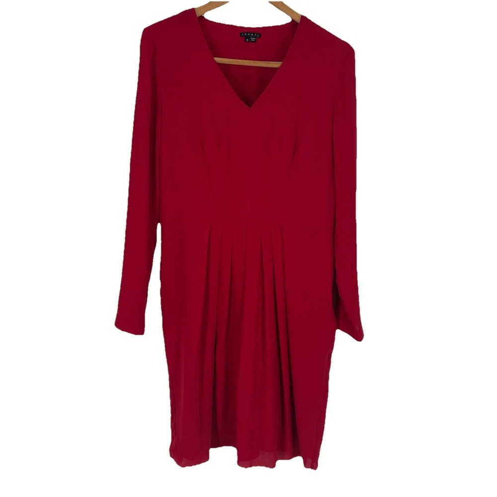 Theory Womens Silk Midi Dress Size 10‎ Red Sheath Capsule Sophisticated Holiday